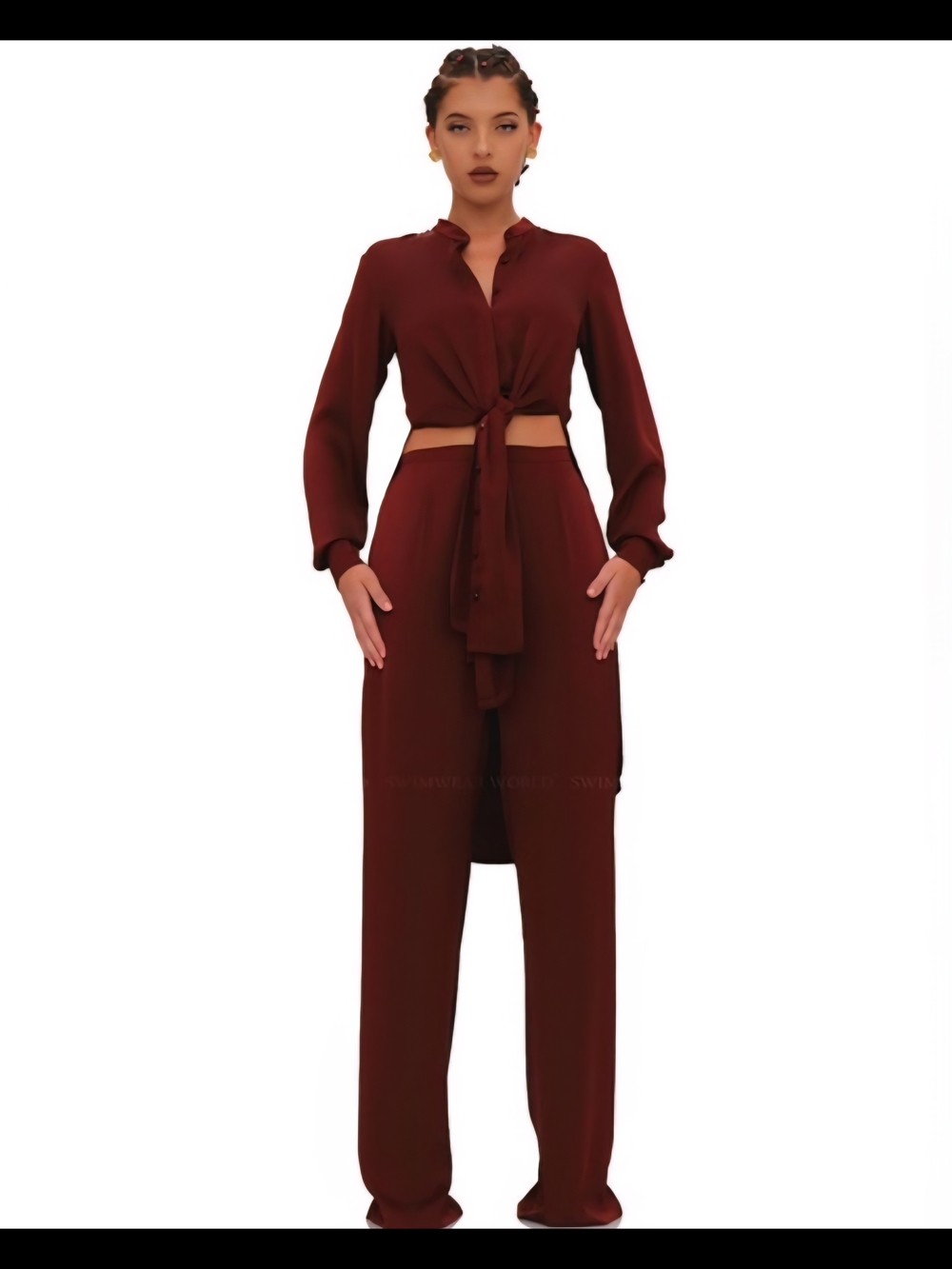 Andrea Iyamah Chocolate Tie-Front Tunic Top
